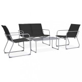VidaXL Set mobilier de grădină, 4 piese, negru, oțel și textil