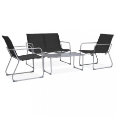 Set mobilier de grădină, 4 piese, negru, oțel și textil foto