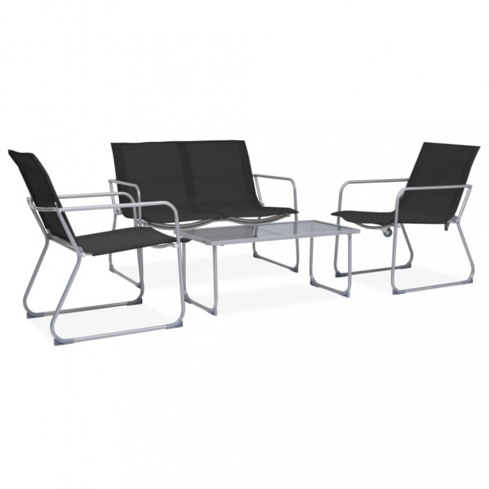 Gossi set mobilier de gradina, 4 piese, negru, otel si textil