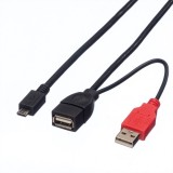 Cablu USB 2.0 in Y la USB-A T + micro USB-B T-T OTG, Roline 19.08.1009