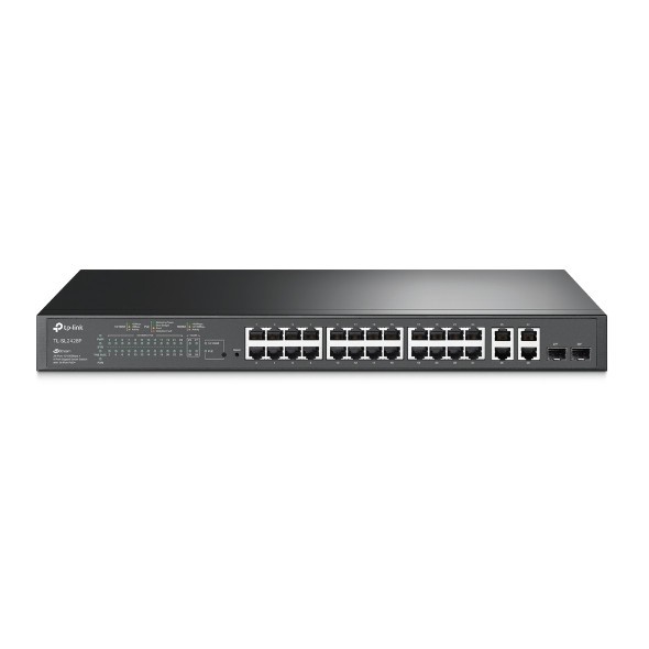 SWITCH SMART TP-Link 24 PORTURI POE+ 10/100M + 4 PORTURI 10/100/1000M, 2 sloturi Gigabit SFP , TP-LINK &quot;SL2428P&quot; (timbru verde 2 lei)