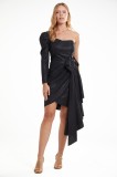 Rochie neagra eleganta mini cu o singura maneca Erica - S(36), Negru