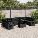vidaXL Set canapele de grădină cu perne, 11 piese, negru, poliratan