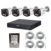 Sistem supraveghere IP Dahua, 4 camere 2MP Dual Light IR 30m, PoE, microfon, NVR 4 canale 16MP WizSense, PoE, HDD 500 GB, cabluri SafetyGuard Surveill
