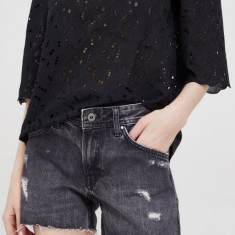 Pepe Jeans pantaloni scurti jeans Thrasher femei, culoarea negru, neted, medium waist