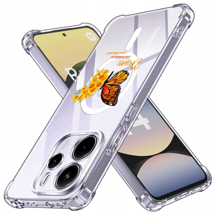 Husa antisoc pentru xiaomi redmi note 14 4g (standard) - airbag magsafe, col&Egrave;uri ranforsate- butterfly galben