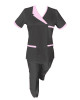 Costum Medical Pe Stil, Negru cu Elastan Cu Paspoal si Garnitură roz deschis, Model Nicoleta - 3XL, M