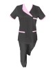 Costum Medical Pe Stil, Negru cu Elastan Cu Paspoal si Garnitură roz deschis, Model Nicoleta - 4XL, S