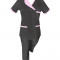 Costum Medical Pe Stil, Negru cu Elastan Cu Paspoal si Garnitură roz deschis, Model Nicoleta - 3XL, L