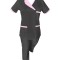 Costum Medical Pe Stil, Negru cu Elastan Cu Paspoal si Garnitură roz deschis, Model Nicoleta - XS, 4XL