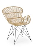 Cumpara ieftin Fotoliu rattan natur cu picioare fier negru Venturs 62 cm x 68 cm x 85 h