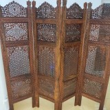 Superb paravan antic decorativ din lemn sculptat integral manual cu 4 panouri lemn de mahon