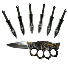 Set antrenament DEPOX, cutite de aruncat si box tip briceag, multicolor