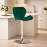 Scaun de bar Artool West rotativ, catifea verde, reglabil, metal argintiu