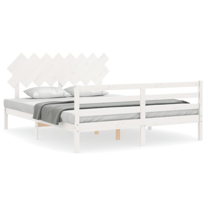 Cadru de pat cu tablie, alb, 160x200 cm, lemn masiv