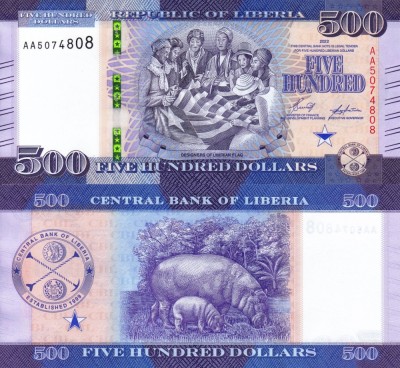 LIBERIA 500 dollars 2022 UNC!!! foto