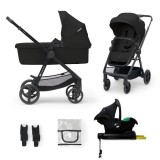 Carucior Kinderkraft NEWLY 4 in 1 Classic Black, Usor 7.5kg, Travel System cu Scaun Auto, Pliere Rapida, Protectie UV UPF 50+