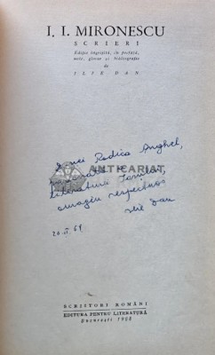 Scrieri (dedicatie Ilie Dan) - 1968 - I. I. Mironescu (AS232) foto