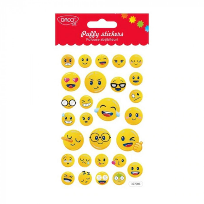 Abtibilduri Daco Lipeste si Zambeste, Model Smileys, 28 Buc/Set, Abtibilduri DACO Model Smileys, Autocolante Copii, Stickere Decorative, Stickere pent