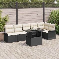 vidaXL Set de canapele pentru grădină cu pernă 7 pcs Negru Rattan poli 3348293