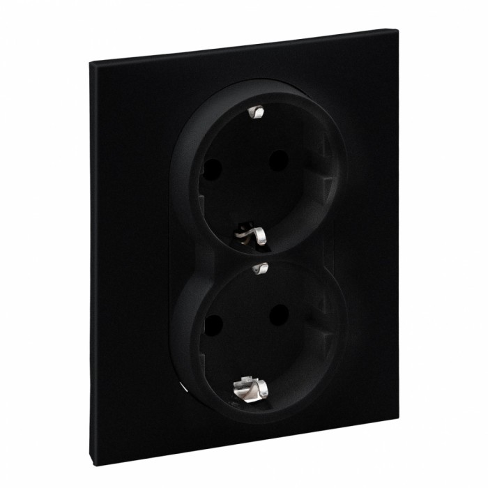 Priza schuko dubla 2X2P+T protectie copii Legrand Suno negru 721426
