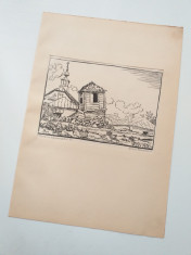 Ulitele Iasului ,Biserica lipoveneasca, 1930, Xilogravura- Horia Teodoru foto