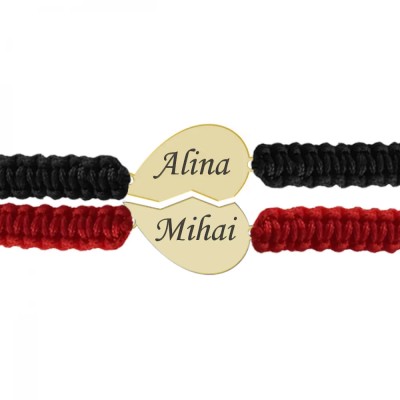 Set bratari personalizate cu inimioara din Aur 14 karate pentru cuplu foto