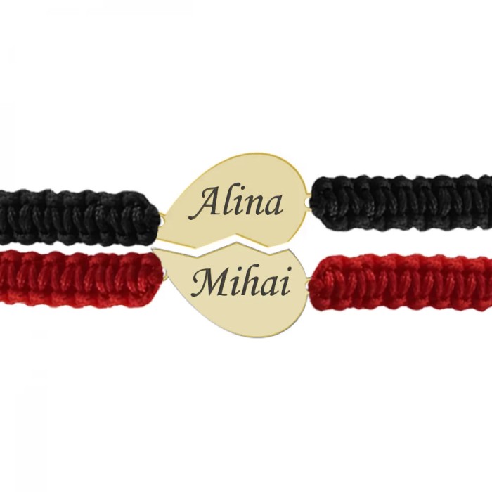 Set bratari personalizate cu inimioara din Aur 14 karate pentru cuplu