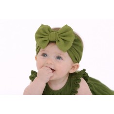 Bentita verde lata cu funda striata aplicata