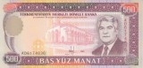 Bancnota Turkmenistan 500 Manat 1995 - P7b UNC
