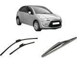 Cumpara ieftin Set 3 stergatoare CITROEN C3 II (SC_) din 2009-2016, pentru parbriz si luneta fata si spate auto, Bosch Twin-Aerotwin, din cauciuc siliconat rezistent