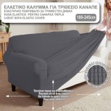 Husă Canapea Elastică, Model Trei Locuri, Gri, Lungime 180-245cm