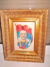 2566-Tablou vechi perioada 1900 Peter1 Serbia, tempera cu rama aurie deosebita.
