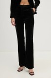 Sisley pantaloni de catifea culoarea negru, drept, high waist, 41EULF06A
