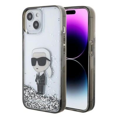 Husa pentru iPhone 15 / iPhone 14 / iPhone 13 - Karl Lagerfeld Hardcase Liquid Glitter (KLHCP15SLKKNSK) - Transparent Ikonik foto