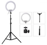 Lampa Ring Light Profesionala 10 inch cu Suport Telefon &amp; Telecomanda, Trepied Reglabil 210cm, Lumina Calda/Rece, USB