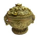 Statueta Feng Shui din rasina cu Vasul Prosperitatii cu Ru Yi, monede si