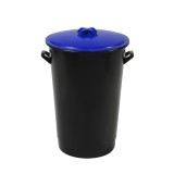 Tomberon gunoi, europubela, capac albastru, forma cilindrica, negru, 60 litri
