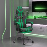 vidaXL Scaun de gaming cu suport picioare negru/verde, piele ecologică 3143833