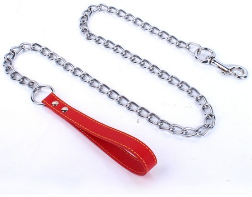 Lesa lant 4 mm/1,20 m &amp; maner piele rosu