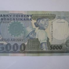 Madagascar 5000 Ariary 1988 bancnota mai rara in stare buna