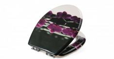 Scaun de toaleta cu capac cu inchidere lenta cu design Orhidee SmileHOME by Pepita #negru-violet foto