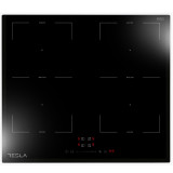 Plita incorporabila ceramica Tesla HI6200TB, 7200 W, 4 zone, Ecran tactil, functie Boost, 9 nivele de putere, Protectie copii, Negru