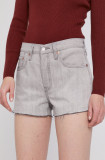 Levi&#039;s Pantaloni scurți jeans femei, culoarea gri, material neted, high waist