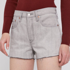 Levi's Pantaloni scurți jeans femei, culoarea gri, material neted, high waist