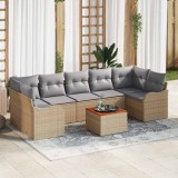 VidaXL Set Canapea de Grădină 8 pcs Bej, gri deschis Mare Rattan, Lemn