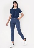 Cumpara ieftin Pantaloni Dama Chino Bleumarin Nina Carter Bumbac Elastic Talie Inalta Conici cu Fermoar &amp; Nasturi