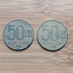 Moneda Romania 50 lei 1992 ambele variante