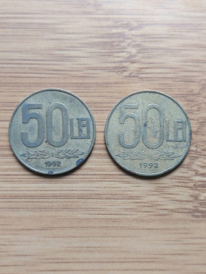 Moneda Romania 50 lei 1992 ambele variante foto