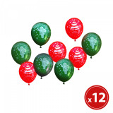 Set baloane - roșu, verde, cu motive de Crăciun - 12 piese / pachet, Oem